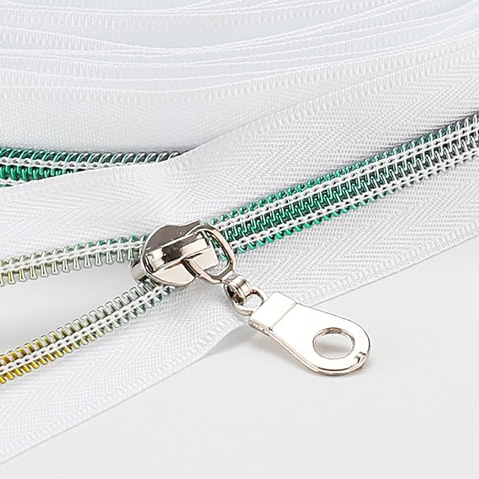 Sawoake 10 Yards Bulk Zipper(#5), White Nylon Coil Zipper with Colorful Teeth by The Yards, Replacement Sewing Zipper with 10PCS Zipper Sliders for DIY Sewing Craft Bags(#5 Colorful White)