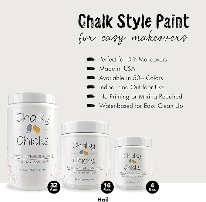 Chalky Chicks All-in-One Chalk Paint for Furniture or Cabinet - 16 Fl Oz - Matte Finish Hail White for Metal, Wood Furniture Paint - No Sanding All-in-One for Home Decor & Crafts, USA Made