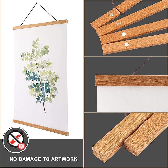 WITCOLOR 32" Wide Magnetic Poster Hanger Frame - 32x24 32x45 32x40 Wooden Poster Frame, Solid Teak Wood, Strong Magnets for Easy Hanging Posters Maps Pictures Canvas Scrolls Print Wall Art
