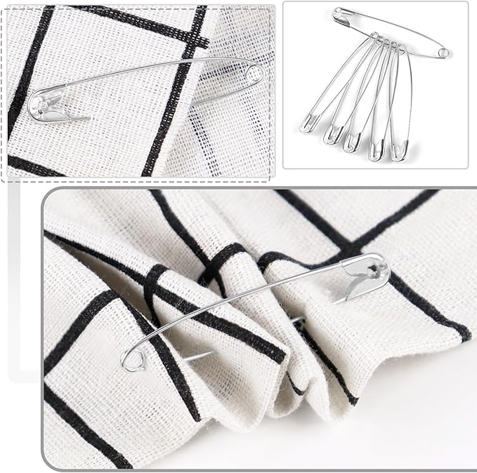 100 Pack Silver Safety Pins Assorted, Galvanized Steel Bulk Safety Pins for Sewing, Clothes, Arts & Craft (2.1 Inch / 54 mm)