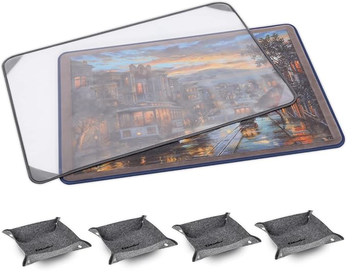 Kidoodler Jigsaw Puzzle Board with Cover & Sorting Trays | 33x22 Portable Puzzle Mat for 1000 pcs with 4 Foldable Sorting Trays | 4mm Reinforced Hardboard | Non-Slip Surface | Blue
