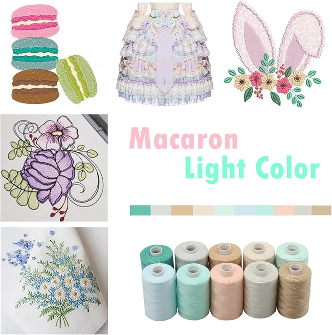 Simthread All Purposes Sewing Thread, 10 Spool Assorted Macaron Series 1000 Yards Each Bobbin Polyester Thread for Sewing, Handy Polyester Sewing Threads for Sewing Machine - (Macaron Color Series)