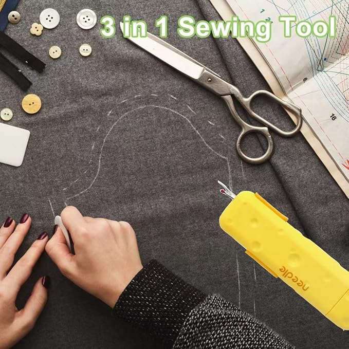 sanzkjic Upgraded 3-in-1 Automatic Threader Seam Ripper with Needle Storage, Multi-Function Quilting Sewing Accessories, Hand Sewing Threader for Embroidery & Quick Repairs (2PCS -Green,Yellow)