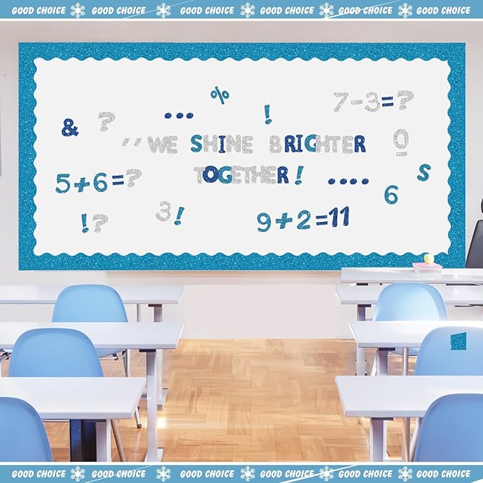 221 Pcs Classroom Bulletin Board Letters Colorful Alphabet Cutouts Number and Punctuation Symbol Combo Letter Cutouts for Wall Chalkboard Poster Board Decor(Blue Glitter Round)