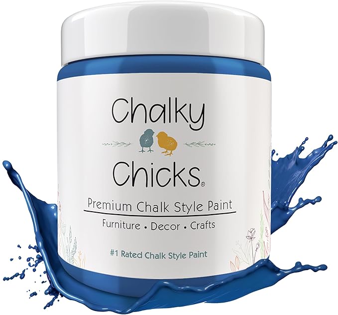 Chalky Chicks All-in-One Chalk Paint for Furniture or Cabinet - 16 Fl Oz - Matte Finish Denim (Navy Blue) for Metal, Wood Furniture Paint - No Sanding All-in-One for Home Decor & Crafts, USA Made