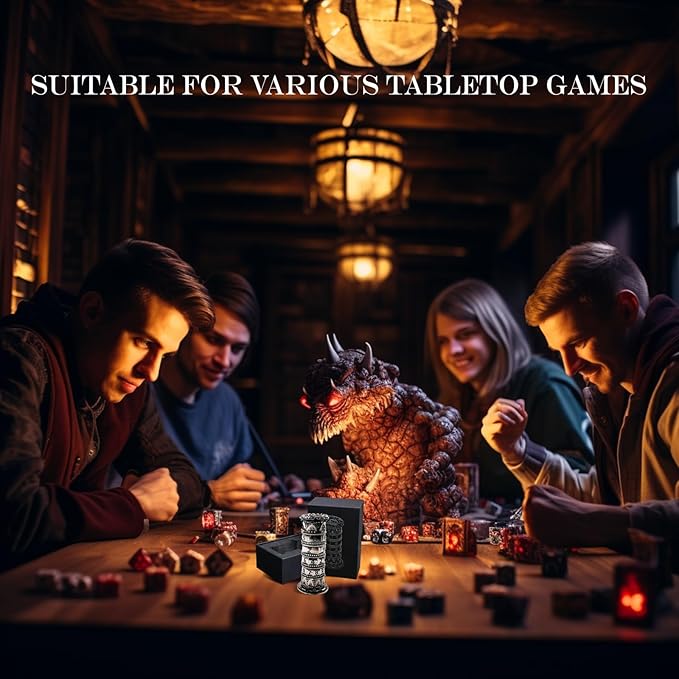 DND Dice Spinner Tower Set - Unique D4 D6 D8 D10 D10% D12 D20 All in One D&D Metal Dice - Cool Role Playing Gifts for Dungeons and Dragons TRPG MTG Games Lover Players (Tower-Bloodstained)