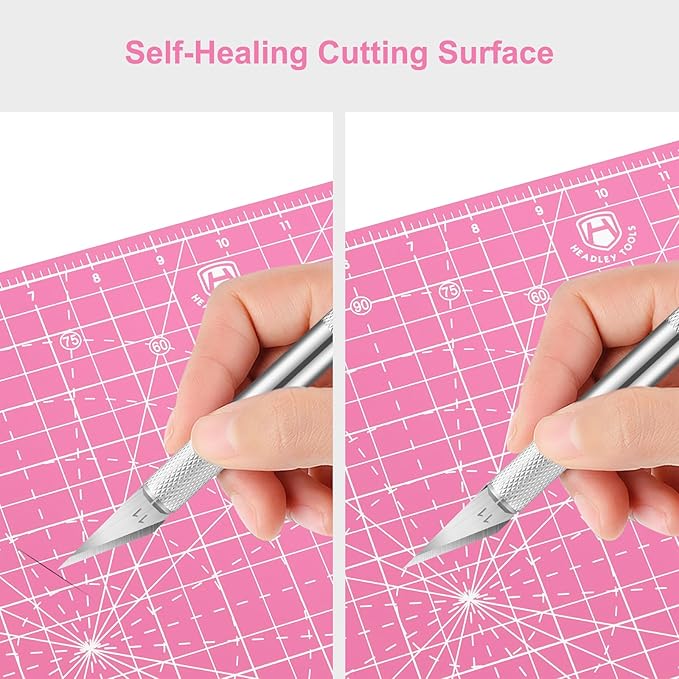 Headley Tools 17"x17" Rotating Cutting Mat, Self Healing Mat with 360-Degree Rotation & Anti-Slip Base, Sewing Board Cutting Mat Perfect for Fabric Quilting Leather Hobby Project, Pink