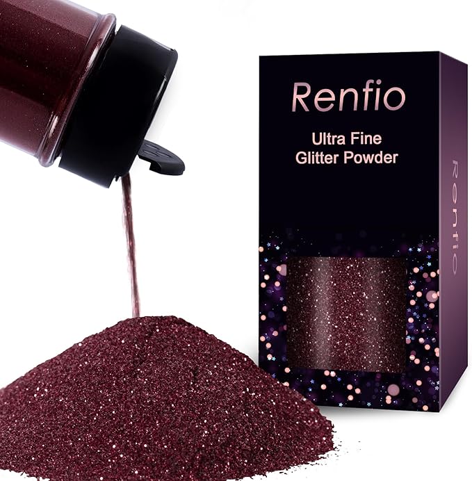 Renfio Ultra Fine Glitter Powder Metallic Resin Glitter 2.11 Oz (60g) PET Flakes Crafts Sequins 1/128" 0.008" 0.2mm Epoxy Chips Flakes for Tumblers Slime Decoration - Coffee Red