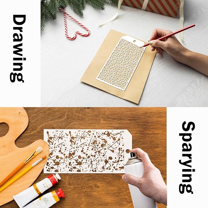8 Pieces Stencils for Crafts, Leopard Brick Dot Layering Stencils Mixed Media Texture Stencils for Painting on Card Making Canvas DIY Crafts Furniture Paper (8 Layering)