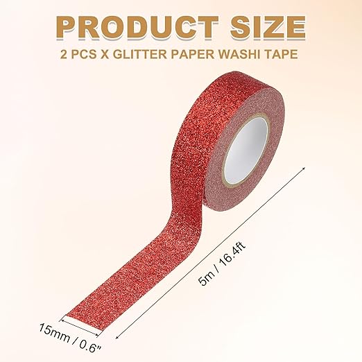 PATIKIL 2 Roll Glitter Paper Washi Tape, Washi Decorative Tape for Crafts, Red