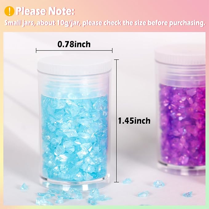 Matio 12 Colors Iridescent Crushed Glass, Irregular Chunky Glitter, Sprinkle Chips for Resin Epoxy Jewelry DIY, Shattered Glass Crystal Flakes Sequins for Nail Art Makeup Decoration Vase Filler