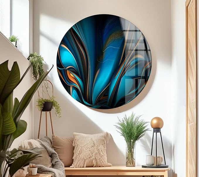 My Photostation.com 35.5Wx30H'' Orange & Blue Abstract Glass Wall ArtTempered Glass Printing Wall Decor Large Wall Art Wall Hangings