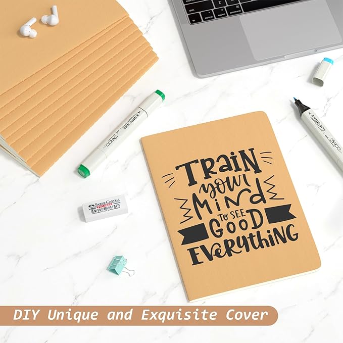 Oucaru Journaling Notebooks A5 Notebook college Blank Sketch Book 32 Pack Small Kraft Notebooks Bulk 8.3x5.5 Inches, Brown Drawing Notebook Soft Cover Steno Pads School Supplies