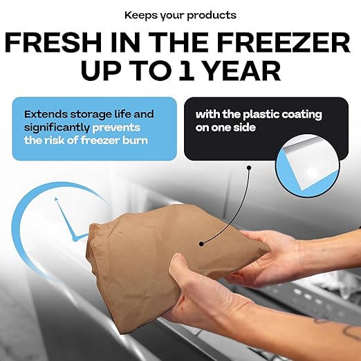 Brown Freezer Paper Roll 18" x 1800" (150 feet) with Cutter - USA-made Freezer Paper for Meat & Fish - Poly-Coated Food Wrapping Material for Freezing - Barrier Against Air & Moisture by IDL Packaging