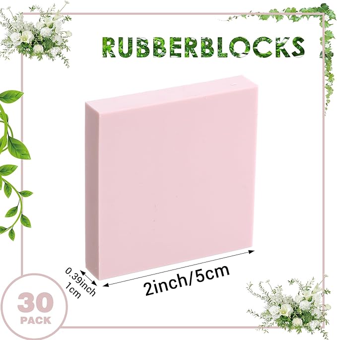 30 Pcs 2" X 2" Rubber Carving Blocks Linoleum Blocks for Printmaking, Stamp Making, DIY Crafting, Scrapbook, Painting, Soft and Easy to Carve (Pink)