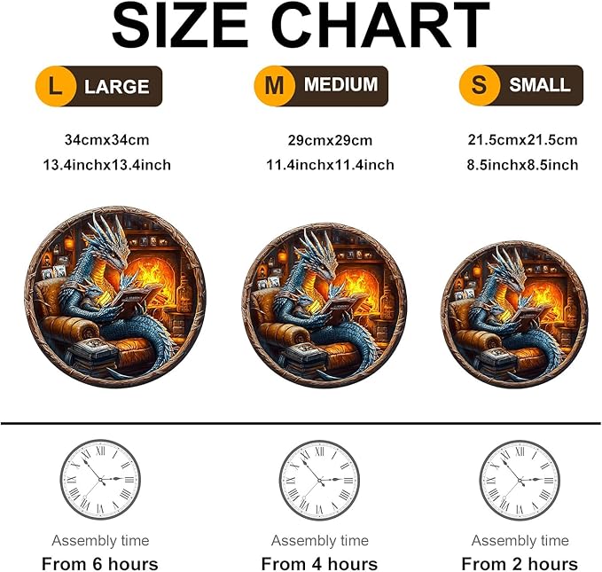 KAAYEE Wooden Puzzles for Adults, 3D Visual Effect Dragon Family Night Reading Wooden Jigsaw Puzzle Unique Shape Wood Puzzle Adult, 3D Effect Flat Puzzle Birthday Family Games (M-11.4*11.4 in-195pcs)