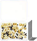 MECCANIXITY 50 Pcs Metal Locking Pin Backs, Locking Pin Keepers Clasps 5mm(H) with 4 Wrench Replacement in Storage Case for Badge, Brooch, Gold Tone