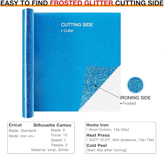 HTVRONT Blue Glitter HTV Heat Transfer Vinyl Rolls - 10" x 8ft Glitter HTV Vinyl for Shirts, Easy to Cut & Weed for Heat Vinyl Design (Sky Blue)