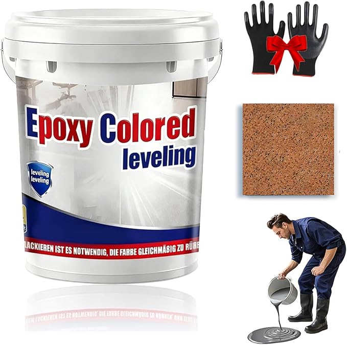 Epoxy Floor Paint, Epoxy Colored Sand Floor Paint, High-Gloss Marble Effect Self-Leveling Coating, Waterproof, Non-Slip, Ultra-Durable for Garage, Basement, Wood Floors (Orange,6.6 lb)