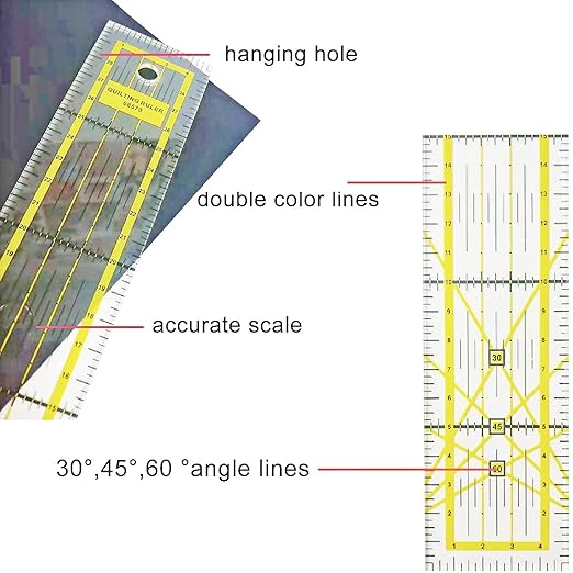 Quilting Rulers, 7 Piece Acrylic Ruler (12.5"X12.5", 9.5"X9.5", 6"X6", 4.5"X4.5",12"x6.5",9"x3",12"x2"), Sewing & Quilting Templates