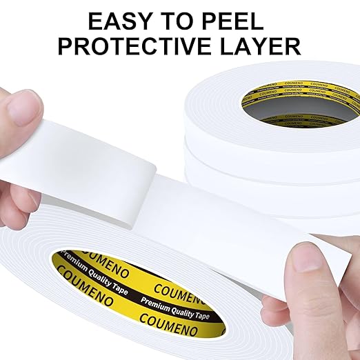 Double Sided Foam Strip, EVA Foam Tape, Double Sided Sponge Adhesive Mounting Tape for Home Office Decor 0.98inX16.4FT White