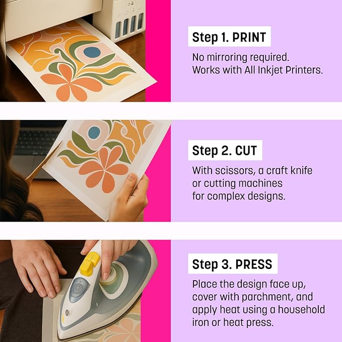 MINSEO Jet Flex Premium Opaque Heat Transfer Paper for Dark Fabric (10 Sheets 8.5x11") Printable Iron-on Transfer Vinyl for Inkjet Printer (Made in Korea)
