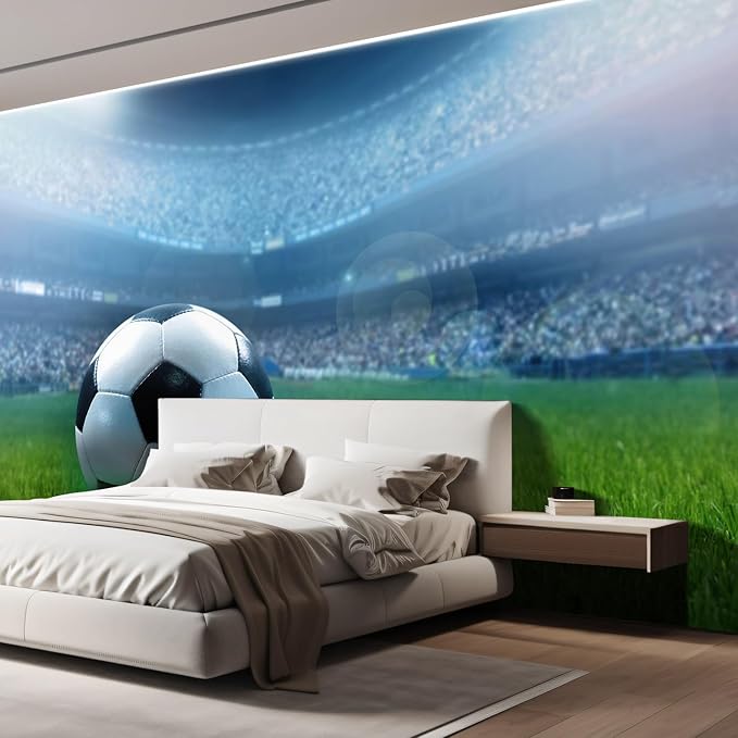 wall26 Wall Sticker/Wall Mural Close Up of a Football Ball on a Full Stadium, Not Peel and Stick, Non-Woven Wallpaper Decorative for Bedroom, Living Room, Office - 108x120 inches