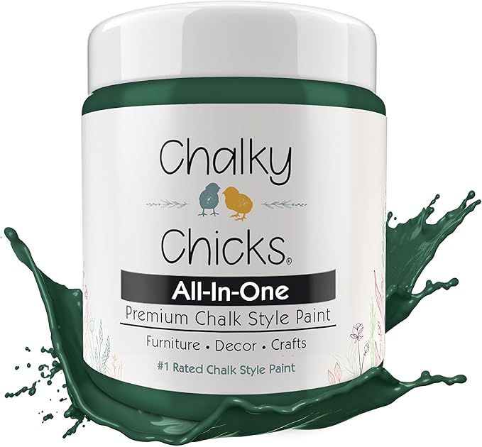 Chalky Chicks All-in-One Chalk Paint for Furniture or Cabinet - 8 Fl Oz - Matte Finish Shamrock (Dark Green) for Metal, Wood Furniture Paint - No Sanding All-in-One for Home Decor & Crafts, USA Made