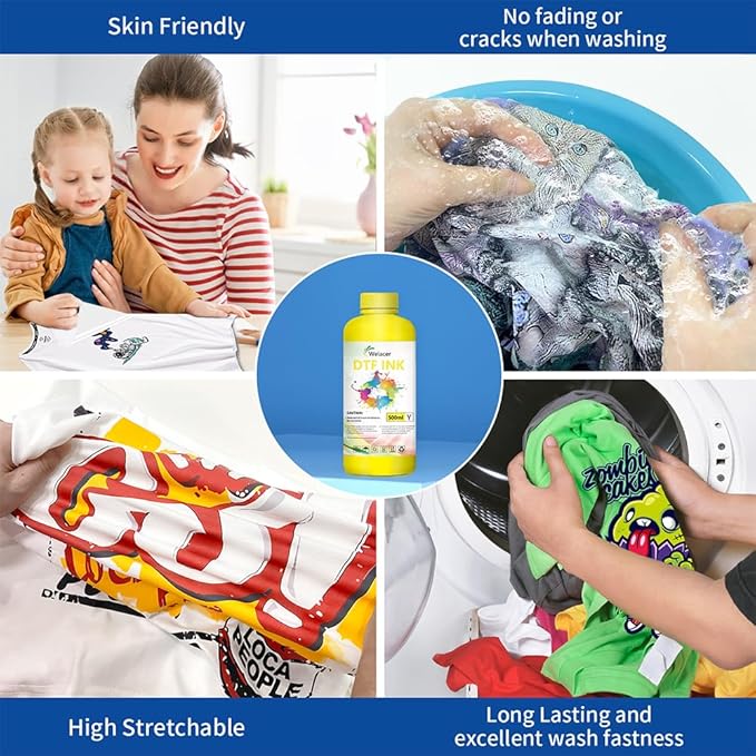DTF Ink Yellow 500ml - Premium Heat Transfer Ink Conversion Kit Refill for L1800, I3200, R1390, XP600, R2400, L800, 1430, P400, P800, R2000, XP-15000 Printers, for DTF Film