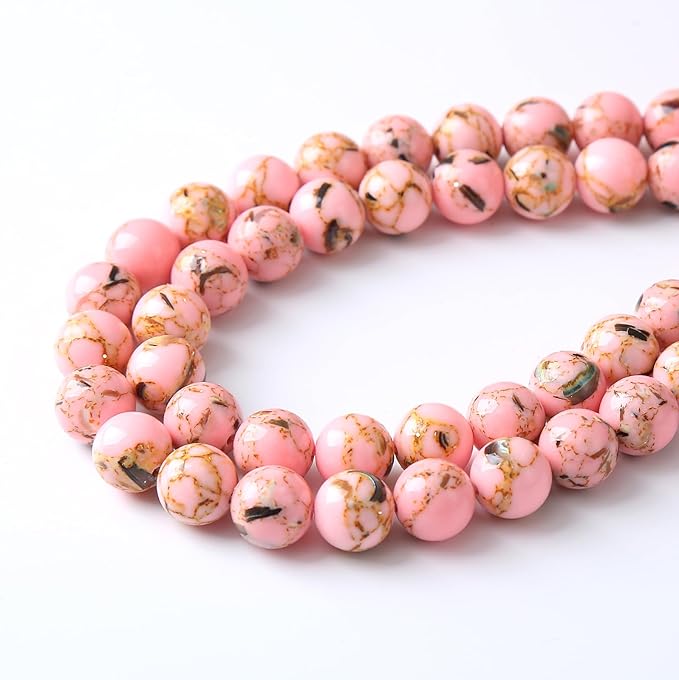 90PCS 4MM Natural Pink Shell Turquoise Beads for Jewelry Making with Mother-of-Pearl Round Loose Beads DIY Bracelet Accessories 15" (4mm, Pink Shell Turquoises)
