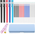fabric markers for sewing, heat erasable pens for fabric sewing and quilting, 5 pens + 20 refills, embroidery fabric pen, disappearing ink pen for fabric, tailors marking, sewing supplies.