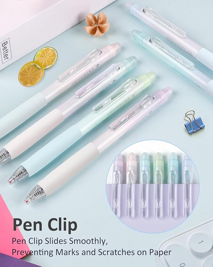 Erasable Pens, 6 Pack Fine Point 0.5mm Black Erasable Gel Pens with 360°Rotating Erasers, Make Mistakes Disappear, Comfort Grip for Drawing, Writing, Planning, and Crossword Puzzles (Black Ink)