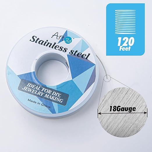 Art3d 18 Gauge Stainless Steel Wire, Bendable Soft Crafting Wire for Jewelry Making Earring Beading DIY Wrapping Sculpting - 120 FT Silver