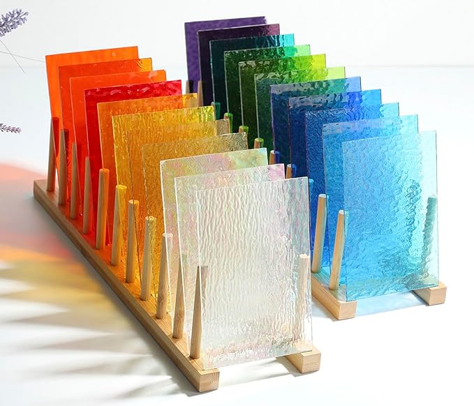 Lanyani 26 Sheets Transparent Stained Glass Sheets Packs for Art Crafts, Textured Bright Color Variety Translucent Cathedral Art Glass Sheets for Mosaic Glass DIY Projects, 4x6 inches