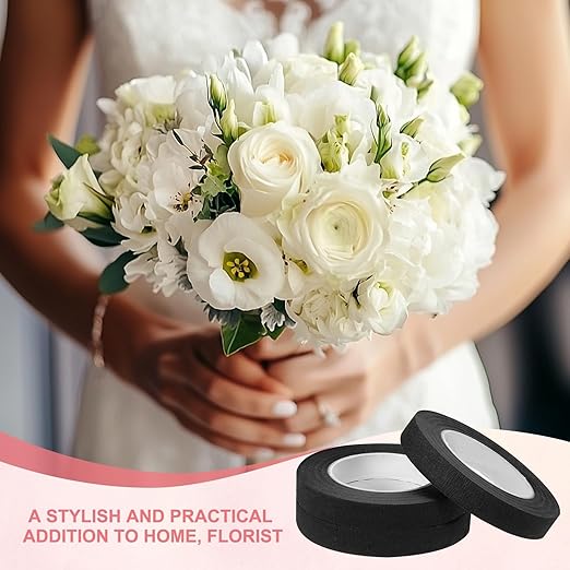 MECCANIXITY 3 Rolls Floral Tapes, 30 Yard x 1/16 in Florist Crepe Flowers Bouquets Tape Adhesive Waterproof for Flower Arranging Wrapping, Black