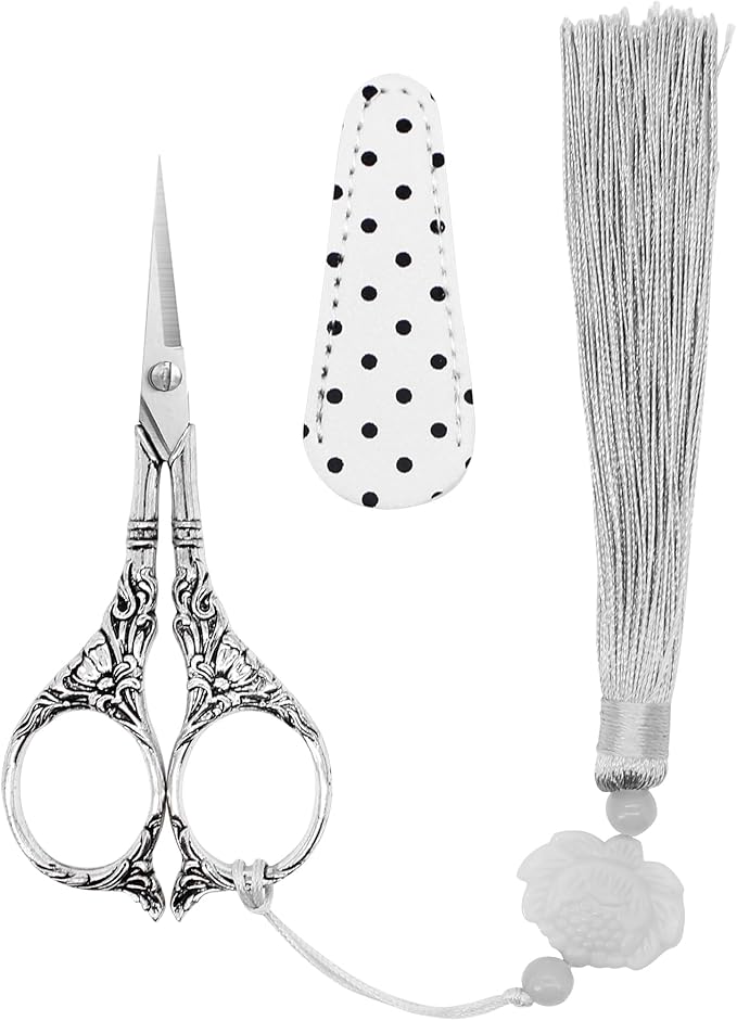 BIHRTC 4.5Inch Needlepoint Scissors Sharp Embroidery Scissor with Cover Tassel Stainless Steel Precision Shears Crochet Cross Shears for Beading Sewing Machine DIY Artwork Knitting