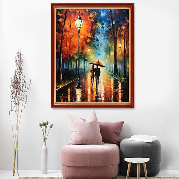 Dooxvey Cross Stitch Kits for Adults Beginners,Full Range of Cross-Stitch Stamped Kits Needlepoint Kits for Beginners Embroidery Kits 11CT Cross Stitch Patterns-Strolling on a Rainy Night 16x20 inch