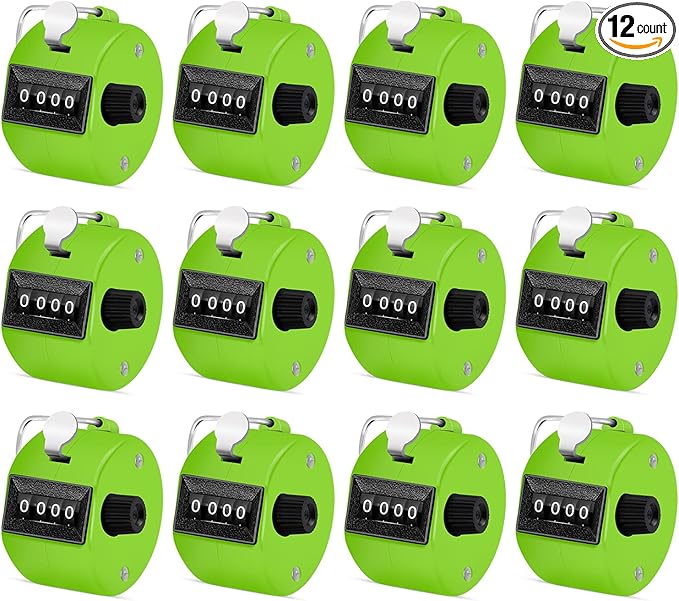 12 Pcs Hand Tally Counter 4-Digit Lap Counter Clicker, Manual Mechanical Handheld Pitch Click Counter with Finger Ring for School Golf & Knitting Row Croche