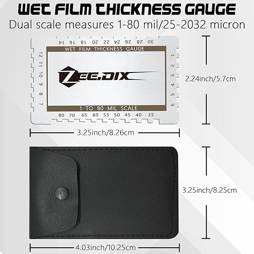 ZeeDix Stainless Steel Metal Wet Film Thickness Gauge Comb, 1-80 Mil Scale, Dual Scale Step and Notched Gauge Thickness Tool for Paints Resins