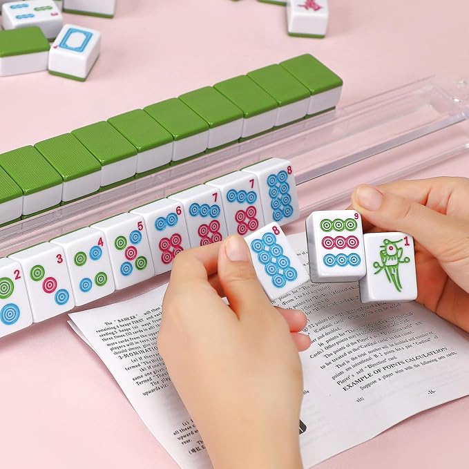Chinese Mahjong Game Set 146 Qulity Mahjong Green Tiles 1.4-inch Chinese Mahjong Game Set with Blue Printed Carrying Bag [中式麻將 專業套裝](Tiles ONLY, Racks Not Included)