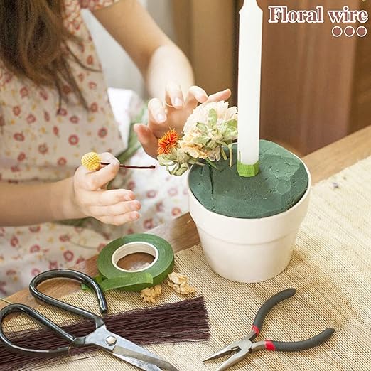 200 Pcs Floral Wire 26 Gauge Crafts Wire Florist Flower Wire Stems Brown Floral Wire for Crafts Bouquet Stem Wreath Making Flower Arrangement Supplies (Brown,14 Inch)