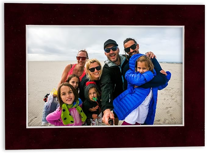 Pack of 25 Acid Free 8.5x11 Mats Bevel Cut for 7x9 Photos - Dark Red Suede Precut Matboards With Backing Boards and Clear Photo Mat Bags For Pictures, Photos, Framing - 4-ply Thickness