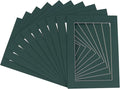 Pack of Ten Acid Free 11x14 Mats Bevel Cut for 8.5x11 Photos - Forest Green Precut Matboards With Backing Boards and Self Seal Photo Mat Bags For Pictures, Photos, Framing - 4-ply Thickness