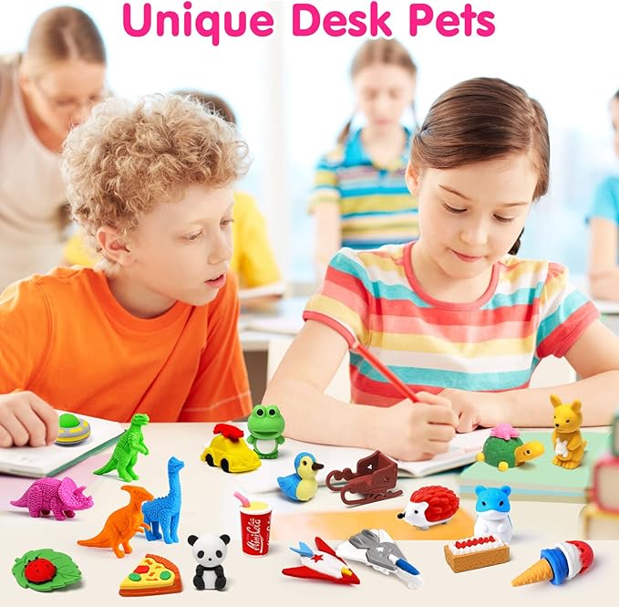 Arscniek 110 Pack Animal Erasers for Kids, Take Apart Mini Pencil Erasers, Desk Pets & Treasure Box Toys, Bulk Party Favors, Stocking Stuffers, Classroom Prizes, School Supplies, Gift for Boys & Girls