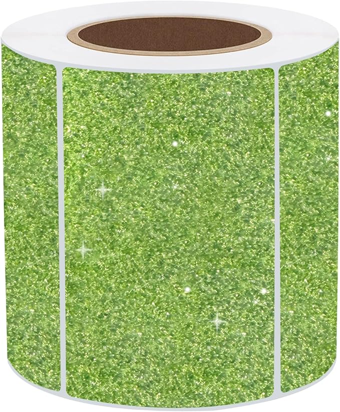 3x2 Inch Holographic Thermal Labels, Glitter Green Thermal Sticker Labels, Waterproof Thermal Printer Stickers for Price, Barcode, Name, Custom Logo Design, 200 Pcs/Roll