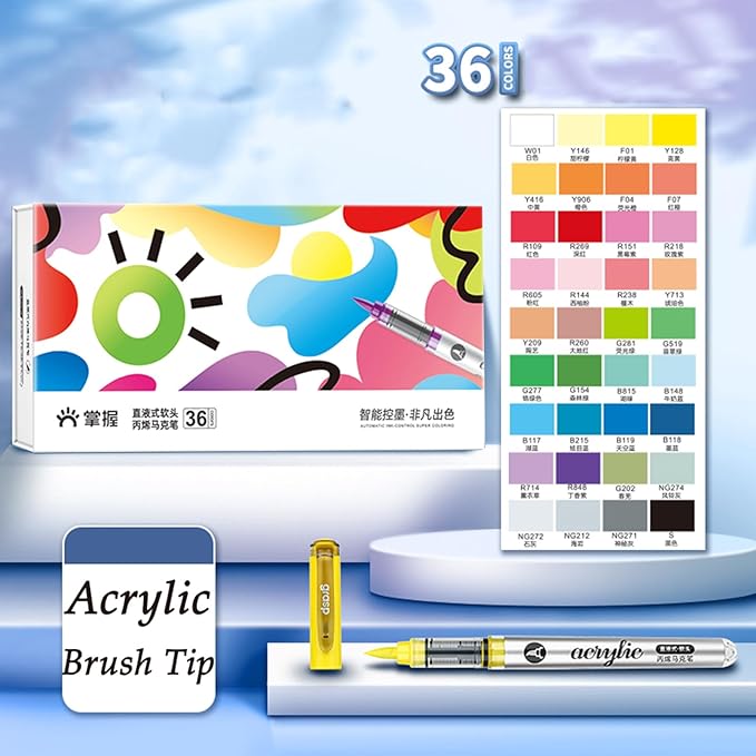 36 Colors Acrylic Paint Markers Set, Water Based Acrylic Paint Pens With Visual Ink Window,Soft Brush Tip Acrylic Markers for canvas, Egg, rock painting,Wood, Stone, Glass, Fabric and DIY Crafts Art