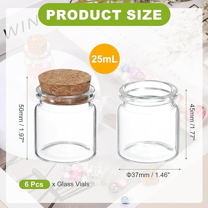 uxcell 6Pcs Mini Glass Bottles with Cork Stoppers, 25ml Small Clear Bottles Glass Empty Jars Vials for DIY Crafts Party Wedding Decor Favors