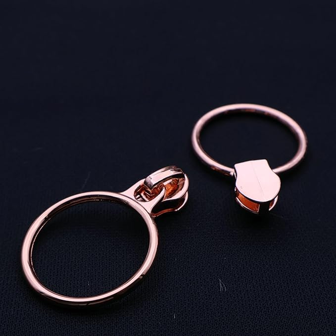 Leekayer #5 Rose Gold Metallic Teeth Nylon Coil Zippers by The Yard Bulk 10 Yards White Zipper Tape with 25pcs Rose Gold Ring Pull Sliders for DIY Sewing Tailor Craft Bag(White)