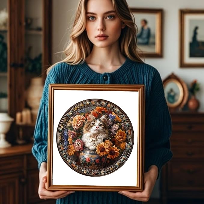 Wooden Puzzles Adults, Beautiful Tricolor Cat Wooden Puzzles 100 Pieces, Unique Animal Shaped Wood Challenging Jigsaw Puzzles Gifts for Adults, 8.5x8.5in