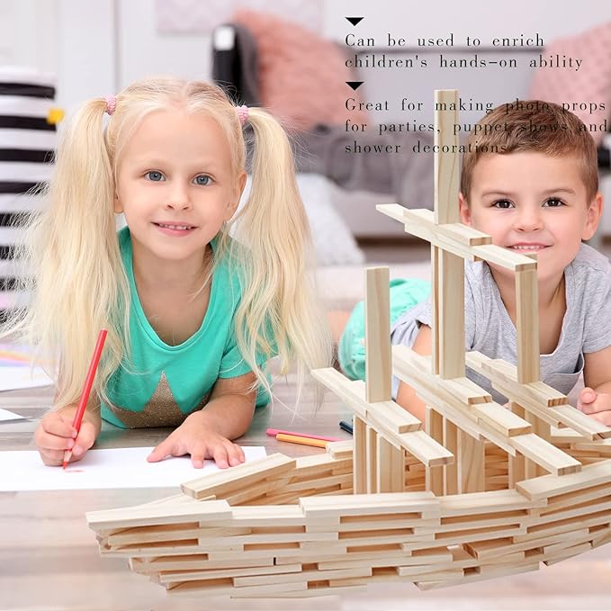100pcs 15.7x0.35 Inch Strong Natural Bamboo Sticks, Wooden Craft Sticks, Extra Long Sticks, Wood Strips for Craft Projects